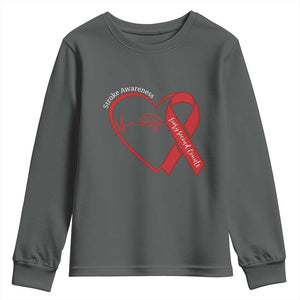 Stroke Awareness Youth Sweatshirt Stroke Survivor Warrior Brain Attack TS11 Dark Heather Print Your Wear