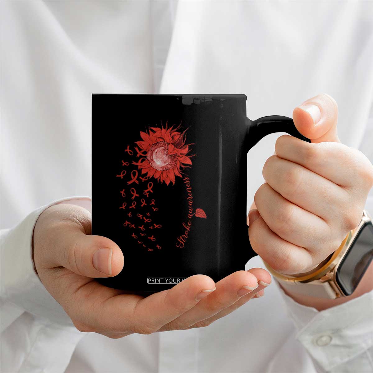 Sunflower Stroke Awareness Red Ribbon Coffee Mug TS11 Print Your Wear