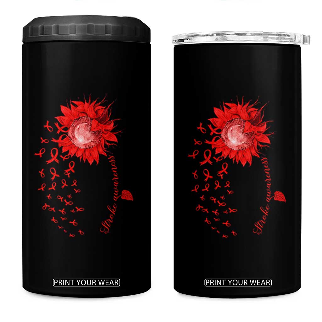 Sunflower Stroke Awareness Red Ribbon 4 in 1 Can Cooler Tumbler TS11 One Size: 16 oz Black Print Your Wear