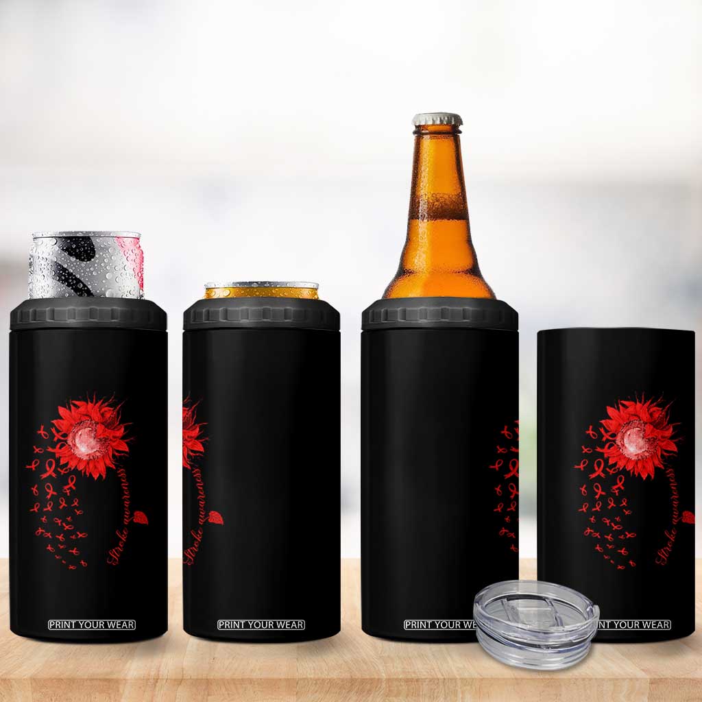 Sunflower Stroke Awareness Red Ribbon 4 in 1 Can Cooler Tumbler TS11 Print Your Wear