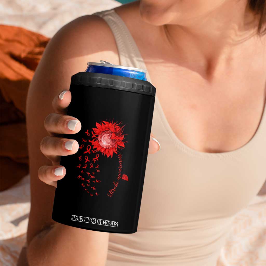Sunflower Stroke Awareness Red Ribbon 4 in 1 Can Cooler Tumbler TS11 Print Your Wear