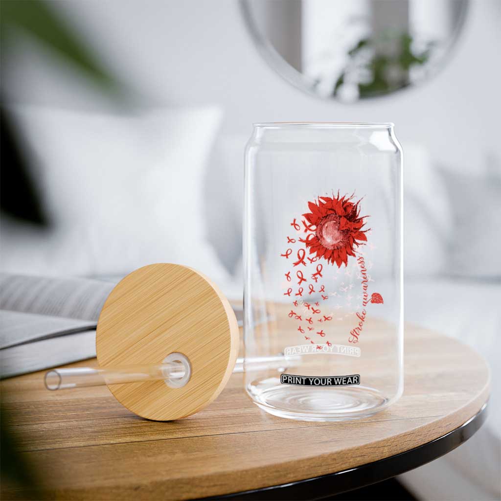 Sunflower Stroke Awareness Red Ribbon Glass Can TS11 Print Your Wear
