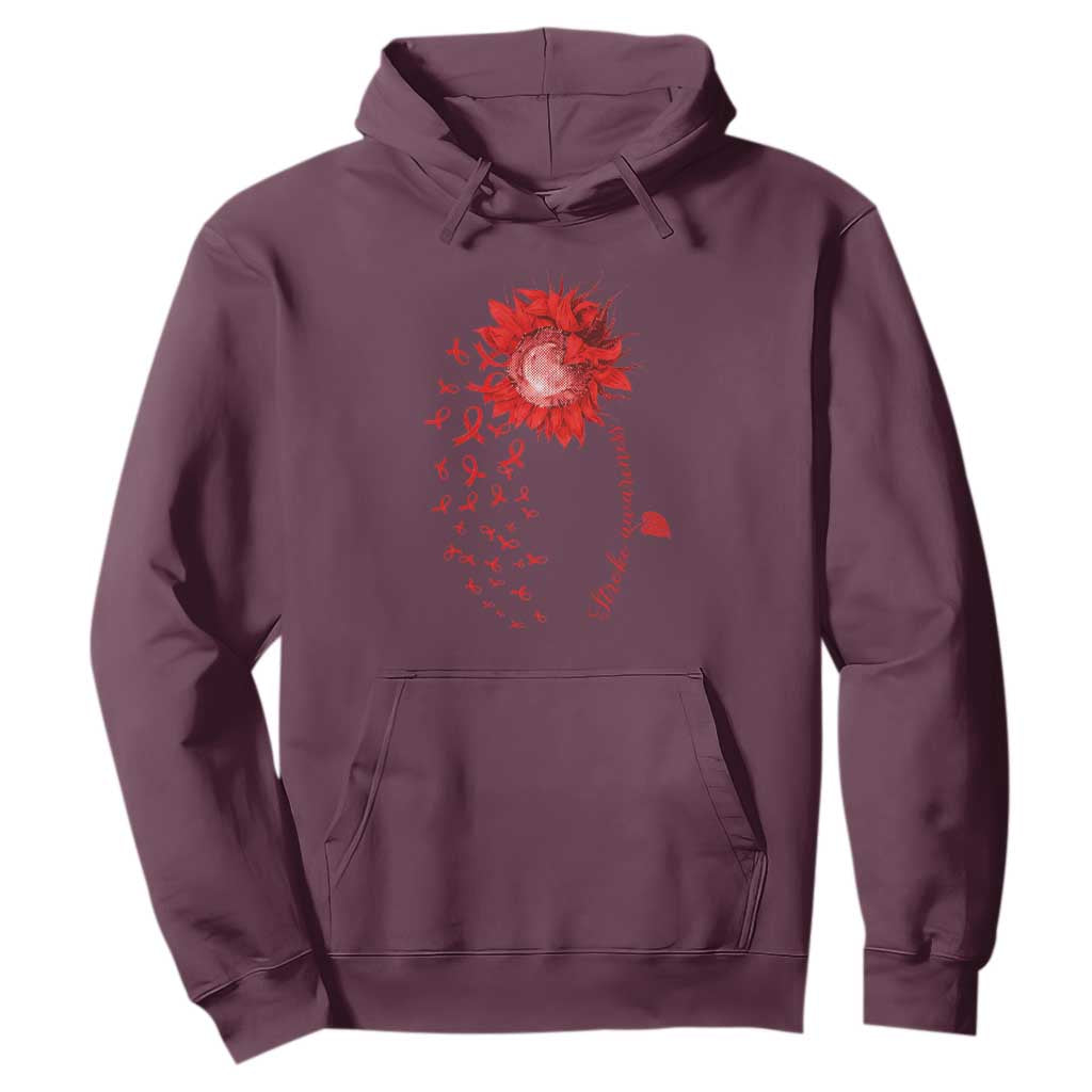 Sunflower Stroke Awareness Red Ribbon Hoodie TS11 Maroon Print Your Wear