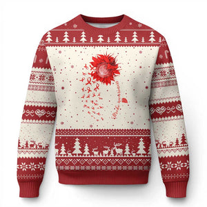 Sunflower Stroke Awareness Red Ribbon Ugly Christmas Sweater TS11 Beige Red Print Your Wear