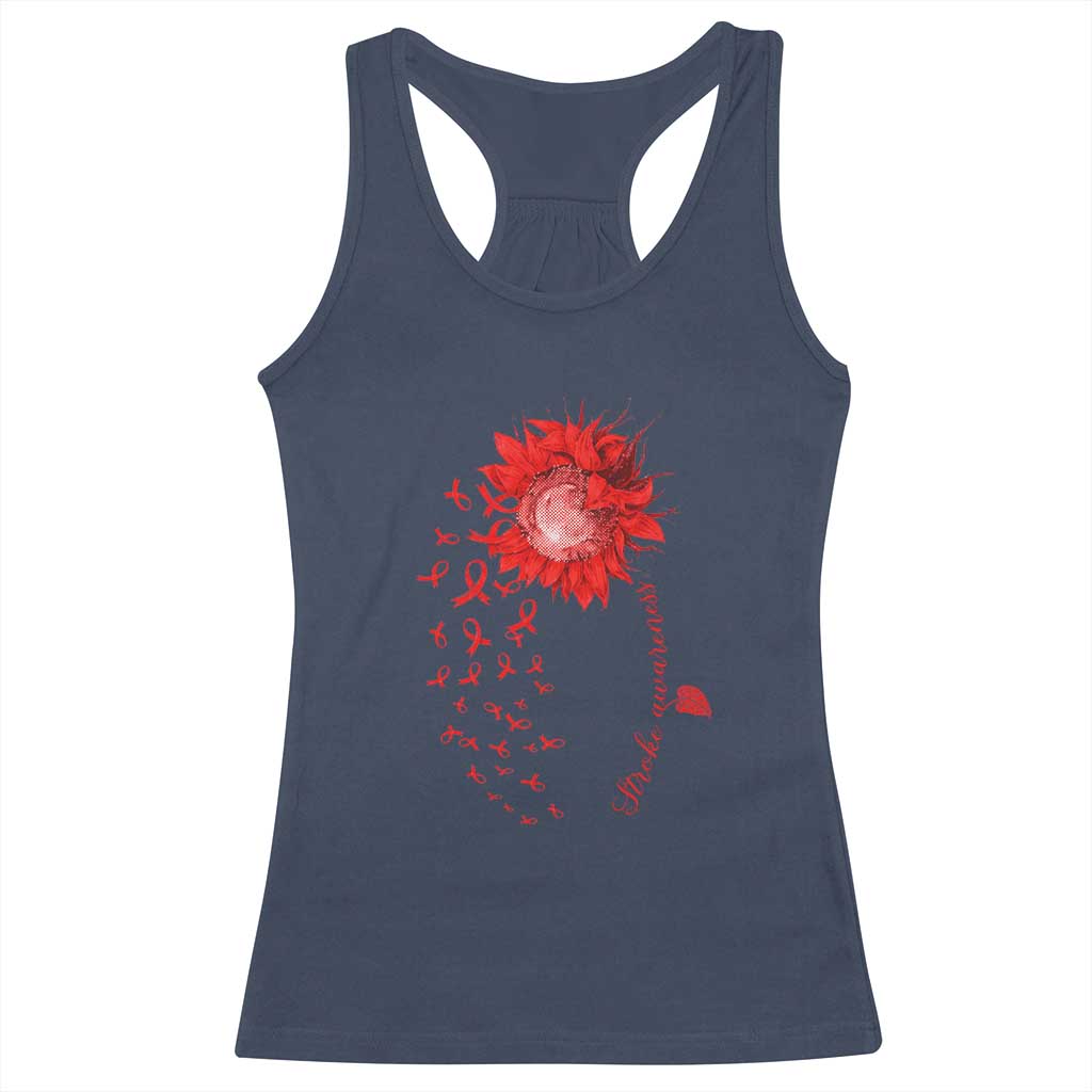 Sunflower Stroke Awareness Red Ribbon Racerback Tank Top TS11 Navy Print Your Wear
