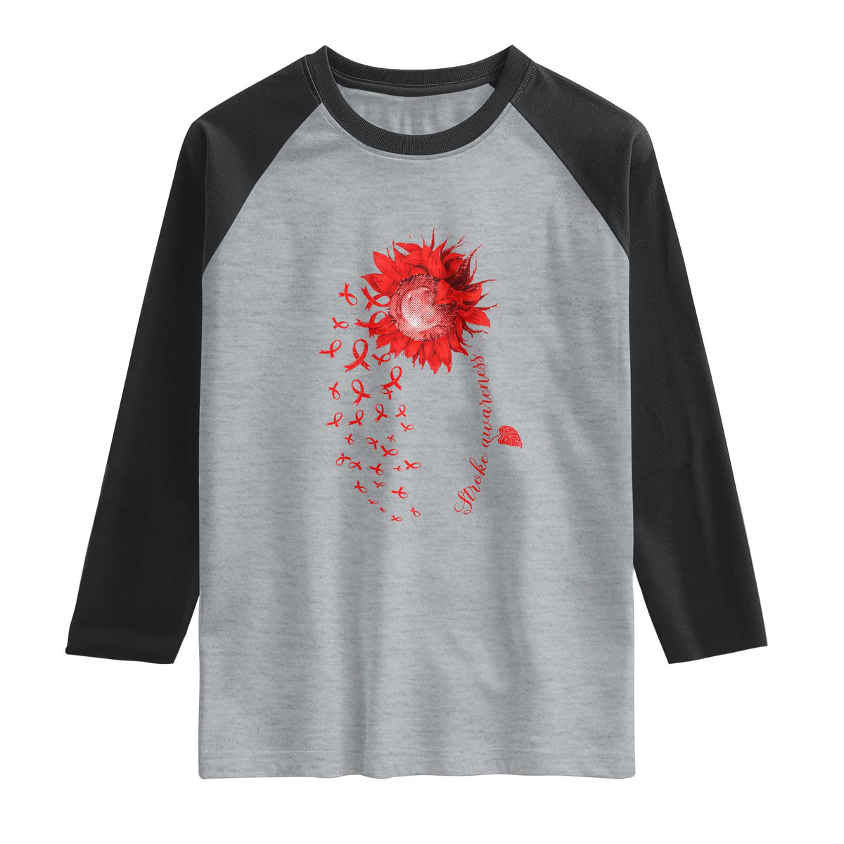 Sunflower Stroke Awareness Red Ribbon Raglan Shirt TS11 Heather Gray Black Print Your Wear