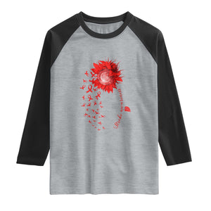 Sunflower Stroke Awareness Red Ribbon Raglan Shirt TS11 Heather Gray Black Print Your Wear
