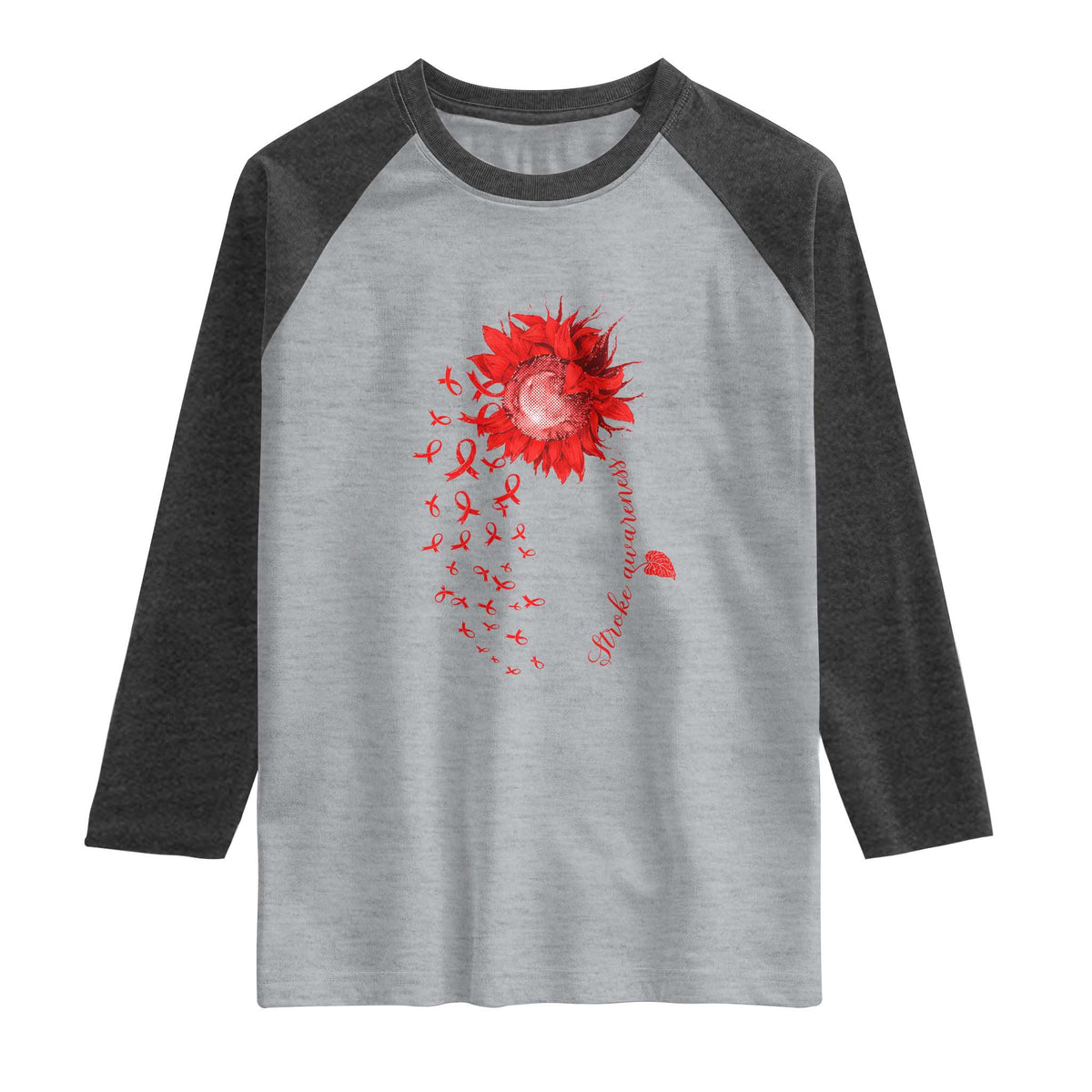 Sunflower Stroke Awareness Red Ribbon Raglan Shirt TS11 Heather Gray Heather Charcoal Print Your Wear
