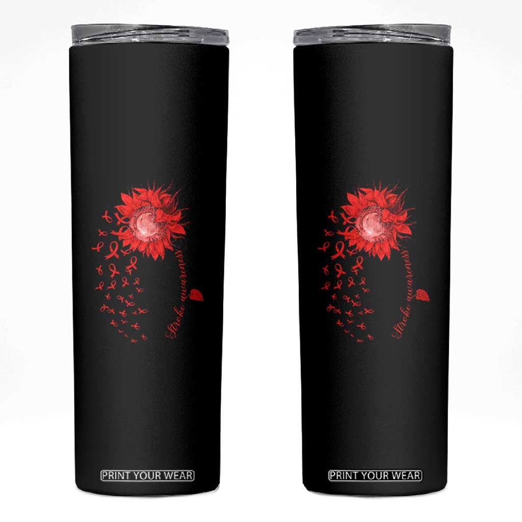 Sunflower Stroke Awareness Red Ribbon Skinny Tumbler TS11 Black Print Your Wear