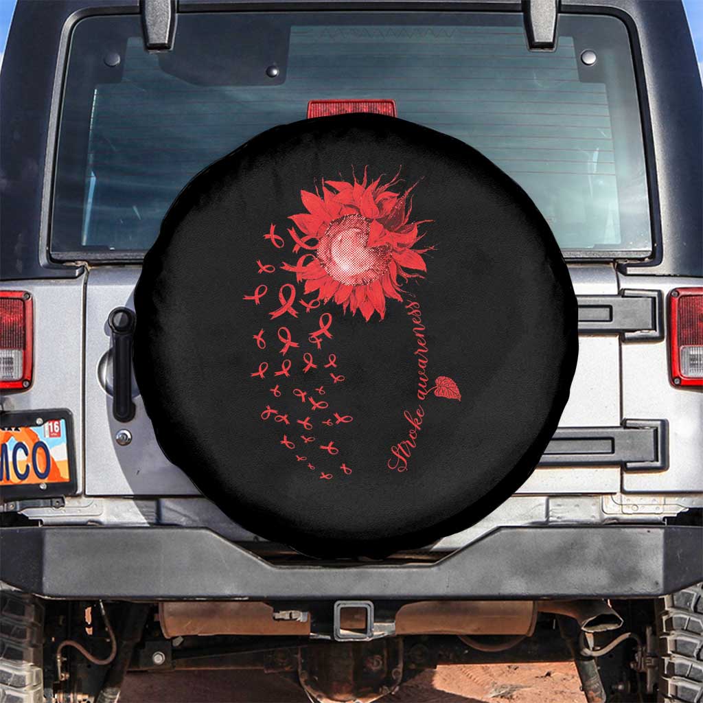 Sunflower Stroke Awareness Red Ribbon Spare Tire Cover TS11 No hole Black Print Your Wear
