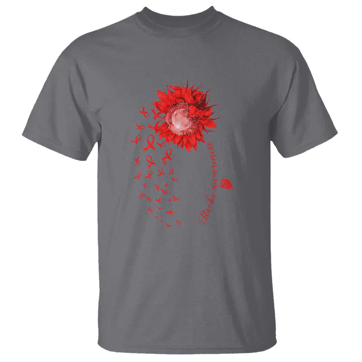 Sunflower Stroke Awareness Red Ribbon T Shirt TS11 Charcoal Print Your Wear