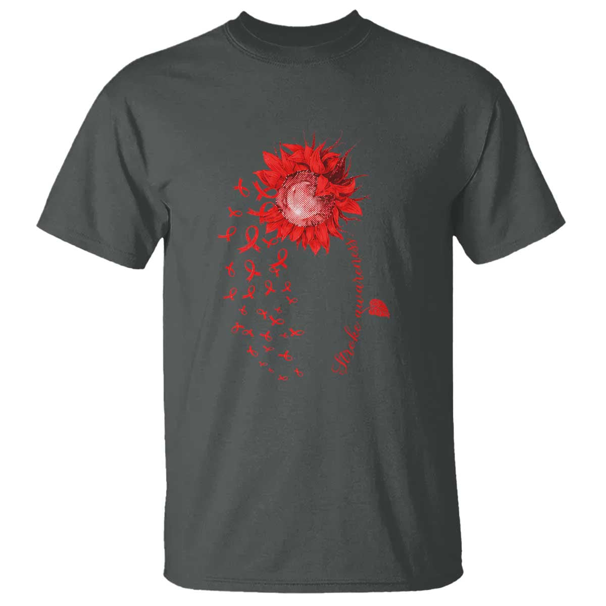 Sunflower Stroke Awareness Red Ribbon T Shirt TS11 Dark Heather Print Your Wear