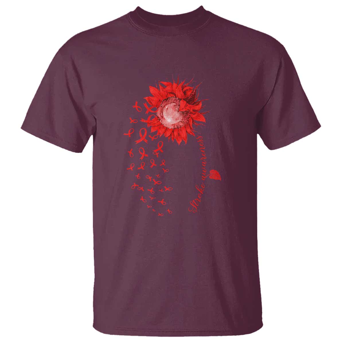 Sunflower Stroke Awareness Red Ribbon T Shirt TS11 Maroon Print Your Wear