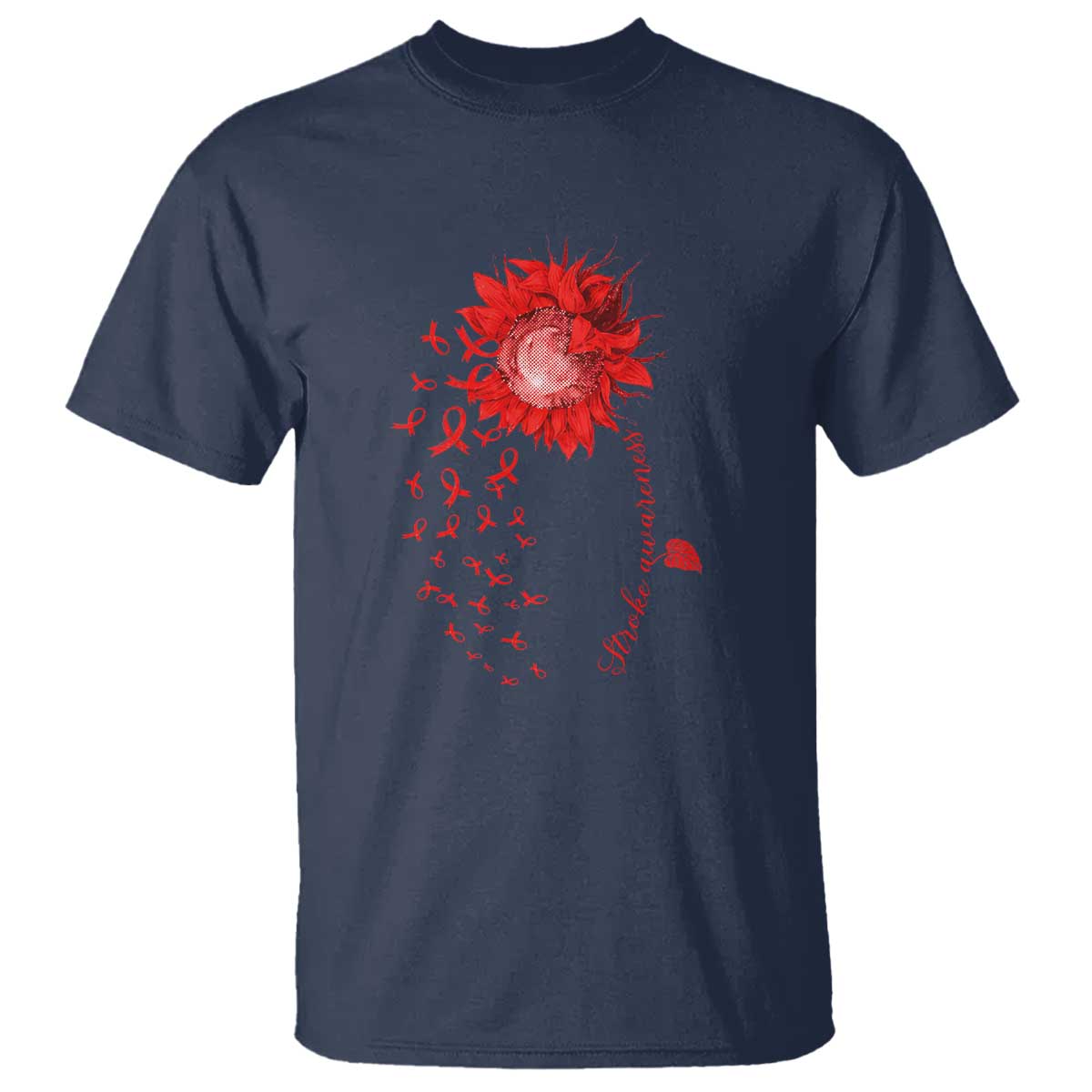 Sunflower Stroke Awareness Red Ribbon T Shirt TS11 Navy Print Your Wear