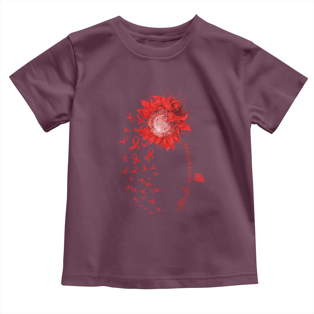 Sunflower Stroke Awareness Red Ribbon Toddler T Shirt TS11 Maroon Print Your Wear