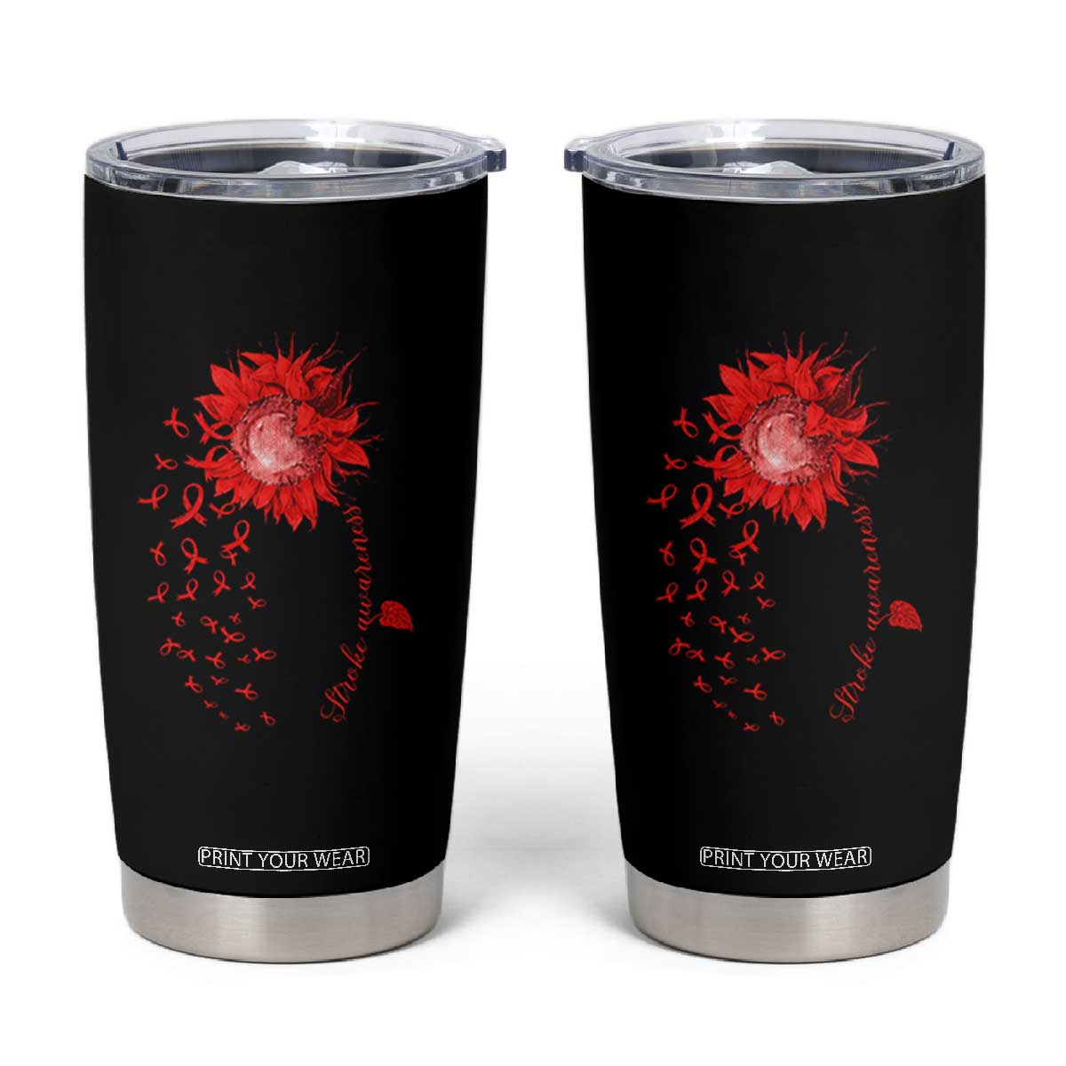 Sunflower Stroke Awareness Red Ribbon Tumbler Cup TS11 Black Print Your Wear