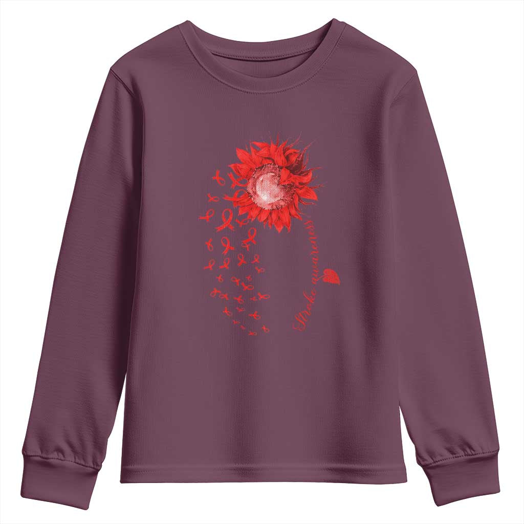 Sunflower Stroke Awareness Red Ribbon Youth Sweatshirt TS11 Maroon Print Your Wear