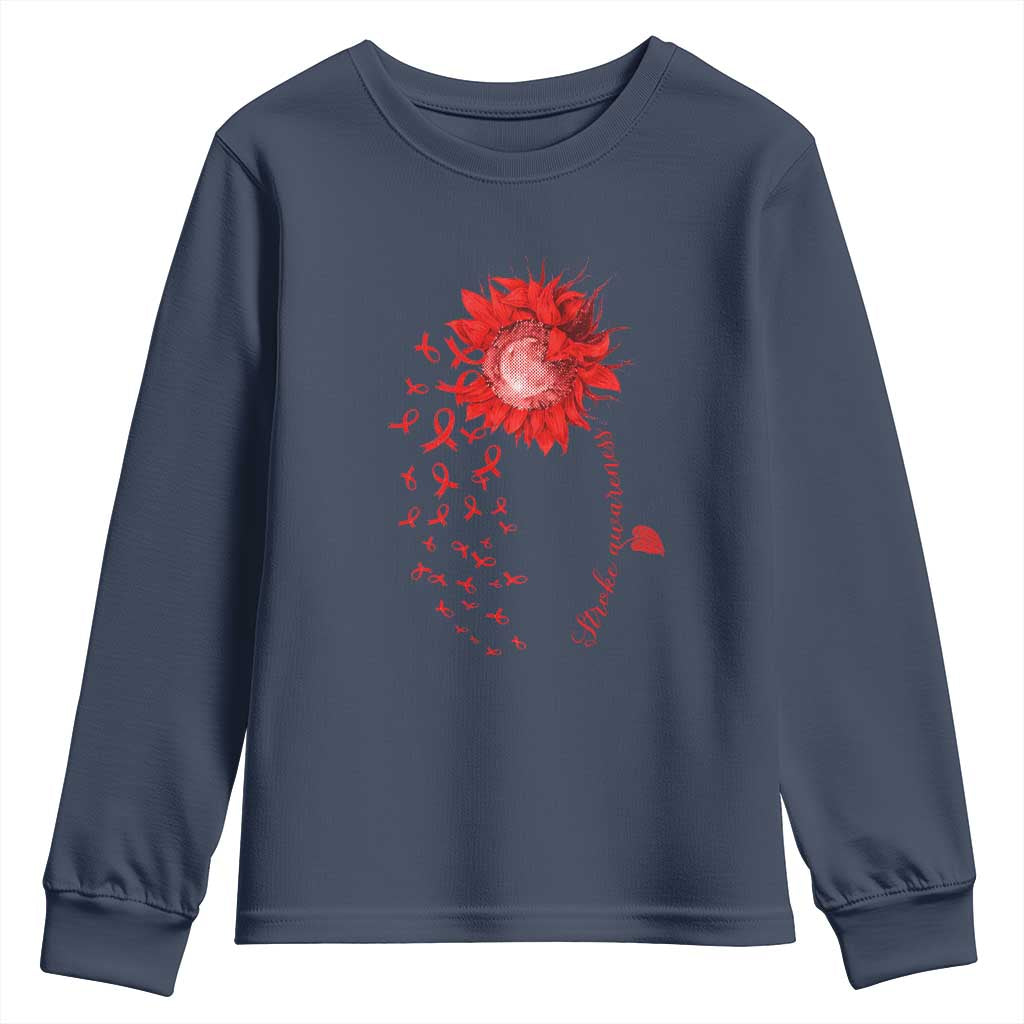 Sunflower Stroke Awareness Red Ribbon Youth Sweatshirt TS11 Navy Print Your Wear