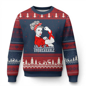 Stroke Survivor Unbreakable Ugly Christmas Sweater Stroke Awareness Gift TS11 Navy Red Print Your Wear