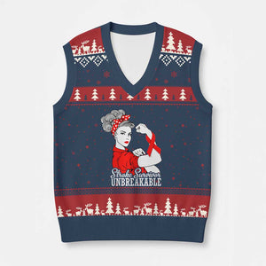 Stroke Survivor Unbreakable V-Neck Knit Sweater Vest Stroke Awareness Gift TS11 Navy Red Print Your Wear