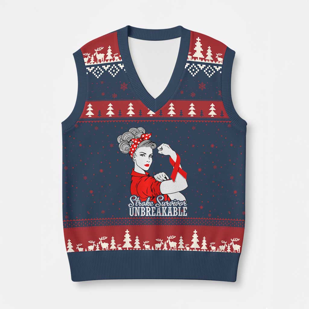 Stroke Survivor Unbreakable V-Neck Knit Sweater Vest Stroke Awareness Gift TS11 Navy Red Print Your Wear