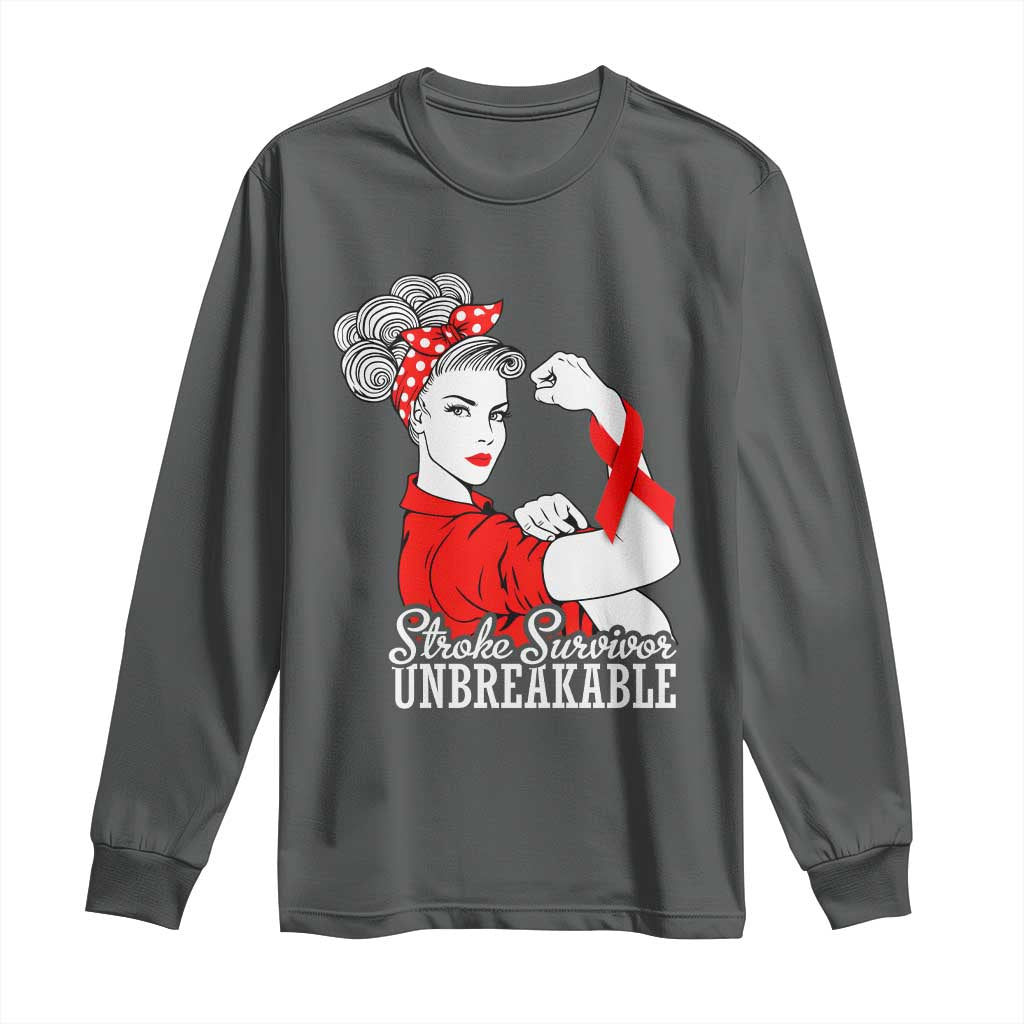 Stroke Survivor Unbreakable Long Sleeve Shirt Stroke Awareness Gift TS11 Dark Heather Print Your Wear