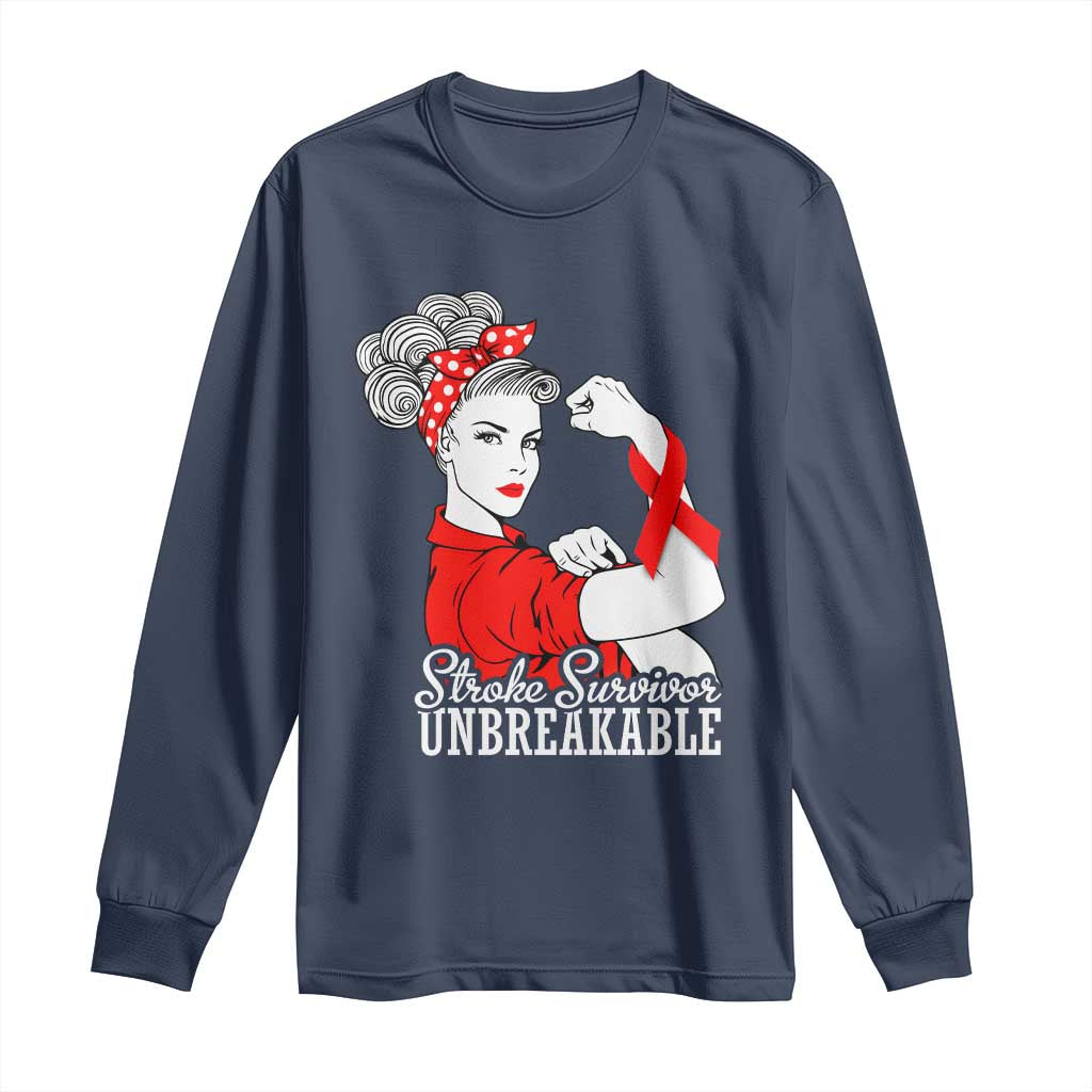 Stroke Survivor Unbreakable Long Sleeve Shirt Stroke Awareness Gift TS11 Navy Print Your Wear