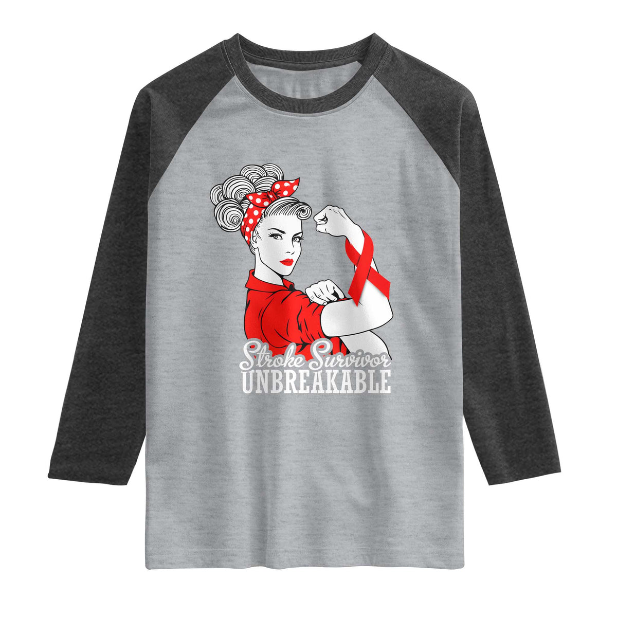 Stroke Survivor Unbreakable Raglan Shirt Stroke Awareness Gift TS11 Heather Gray Heather Charcoal Print Your Wear