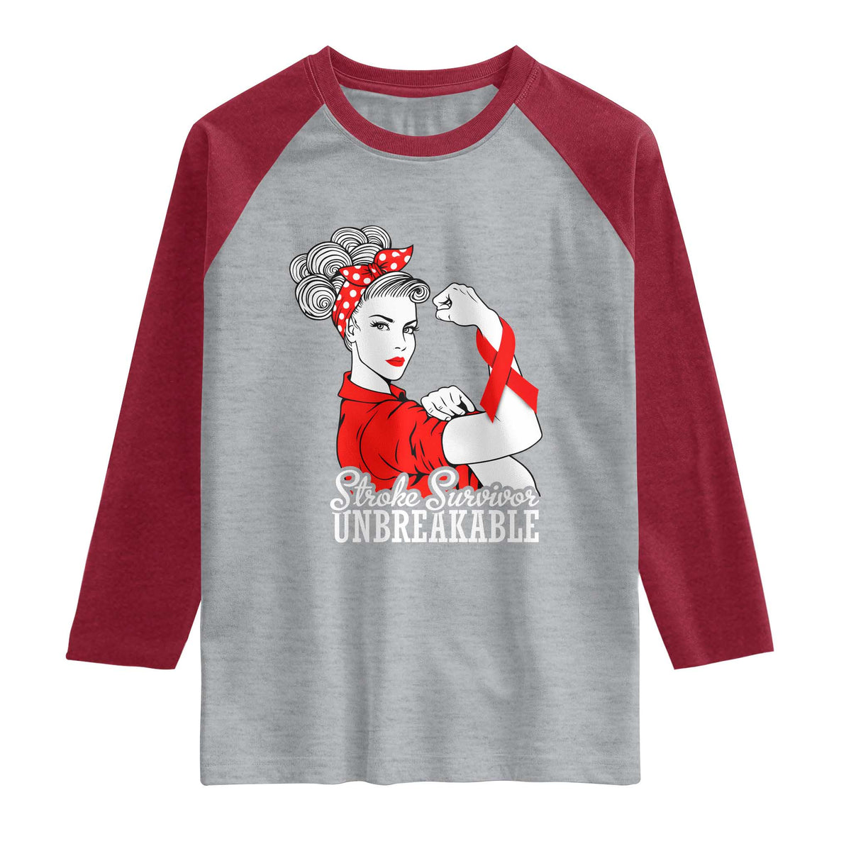Stroke Survivor Unbreakable Raglan Shirt Stroke Awareness Gift TS11 Heather Gray Heather Red Print Your Wear