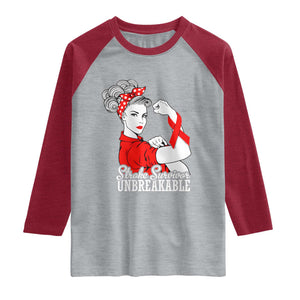 Stroke Survivor Unbreakable Raglan Shirt Stroke Awareness Gift TS11 Heather Gray Heather Red Print Your Wear