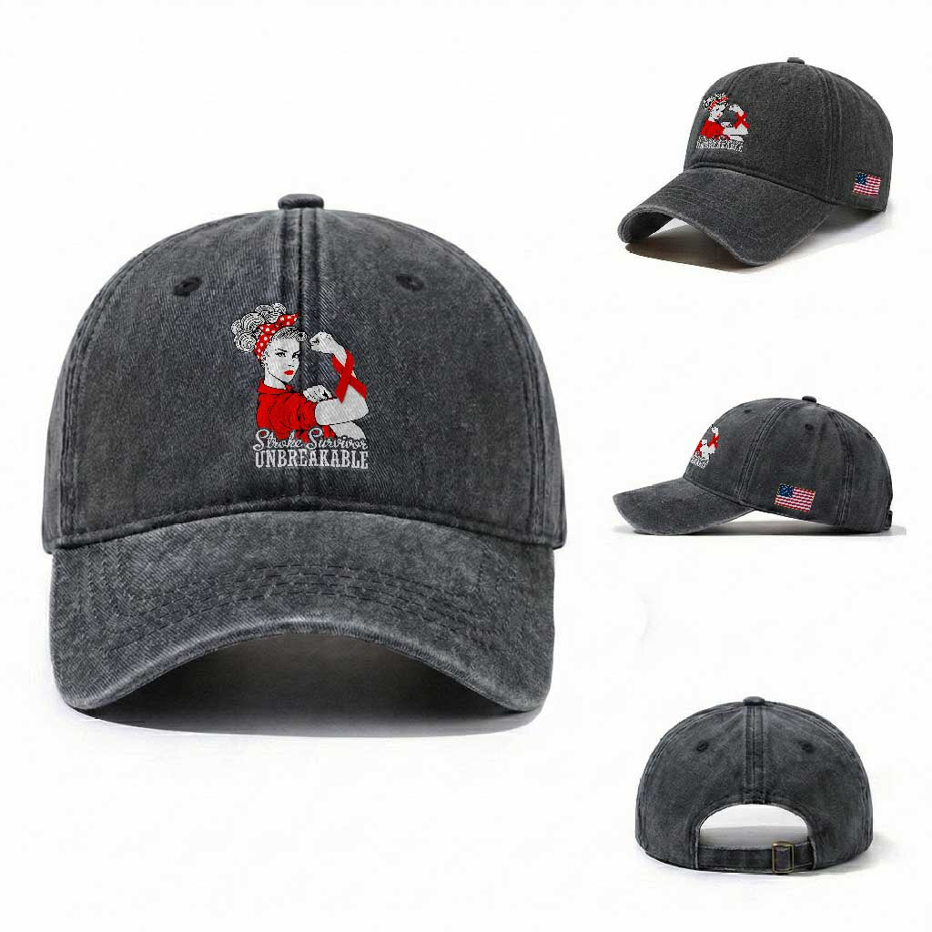 Stroke Survivor Unbreakable Washed Cotton Baseball Cap Stroke Awareness Gift TS11 Washed Cap Universal Fit Dark Gray Print Your Wear