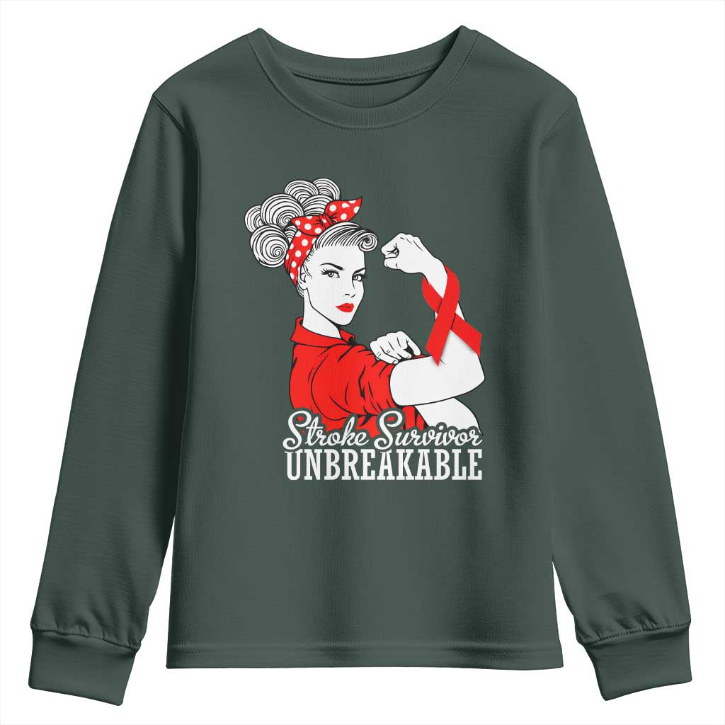Stroke Survivor Unbreakable Youth Sweatshirt Stroke Awareness Gift TS11 Dark Forest Green Print Your Wear