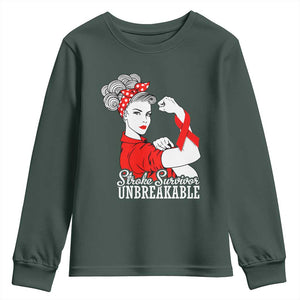 Stroke Survivor Unbreakable Youth Sweatshirt Stroke Awareness Gift TS11 Dark Forest Green Print Your Wear