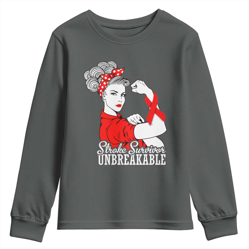 Stroke Survivor Unbreakable Youth Sweatshirt Stroke Awareness Gift TS11 Dark Heather Print Your Wear