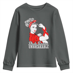 Stroke Survivor Unbreakable Youth Sweatshirt Stroke Awareness Gift TS11 Dark Heather Print Your Wear