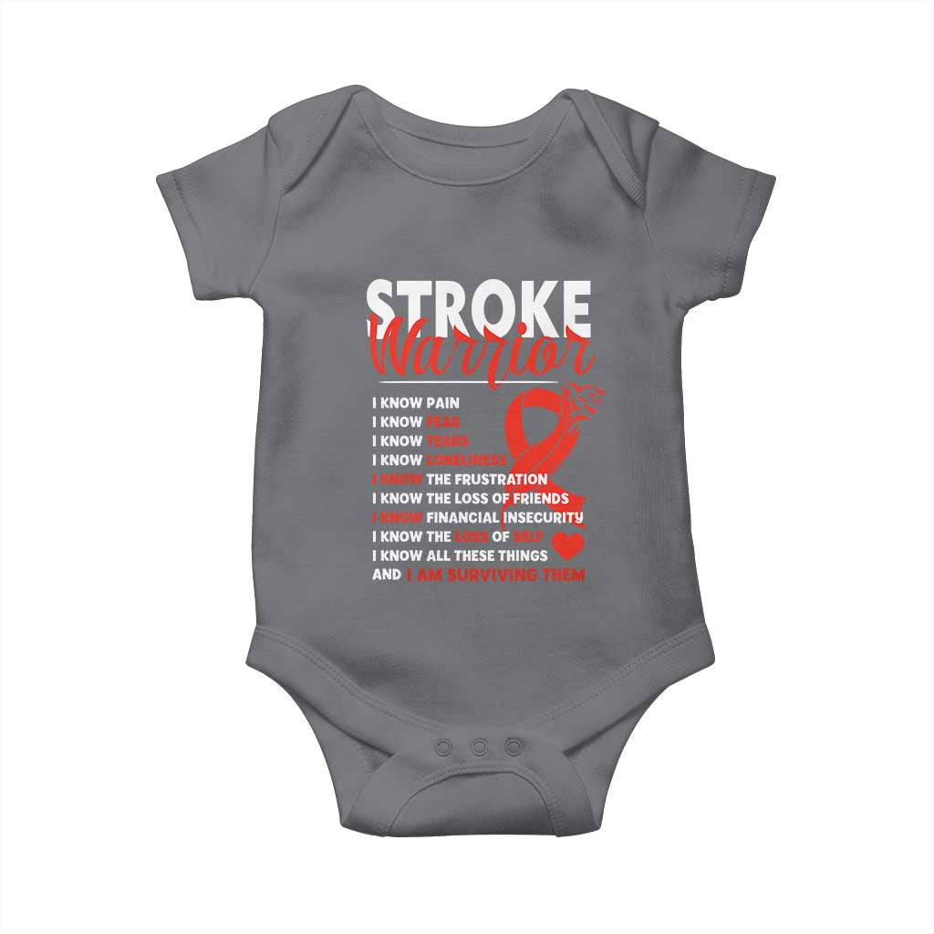 Stroke Warrior Baby Onesie I Know Pain Fear Feather Red Ribbon TS11 Charcoal Print Your Wear
