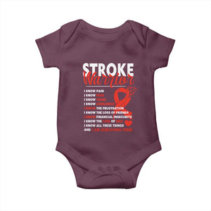 Stroke Warrior Baby Onesie I Know Pain Fear Feather Red Ribbon TS11 Maroon Print Your Wear