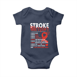Stroke Warrior Baby Onesie I Know Pain Fear Feather Red Ribbon TS11 Navy Print Your Wear