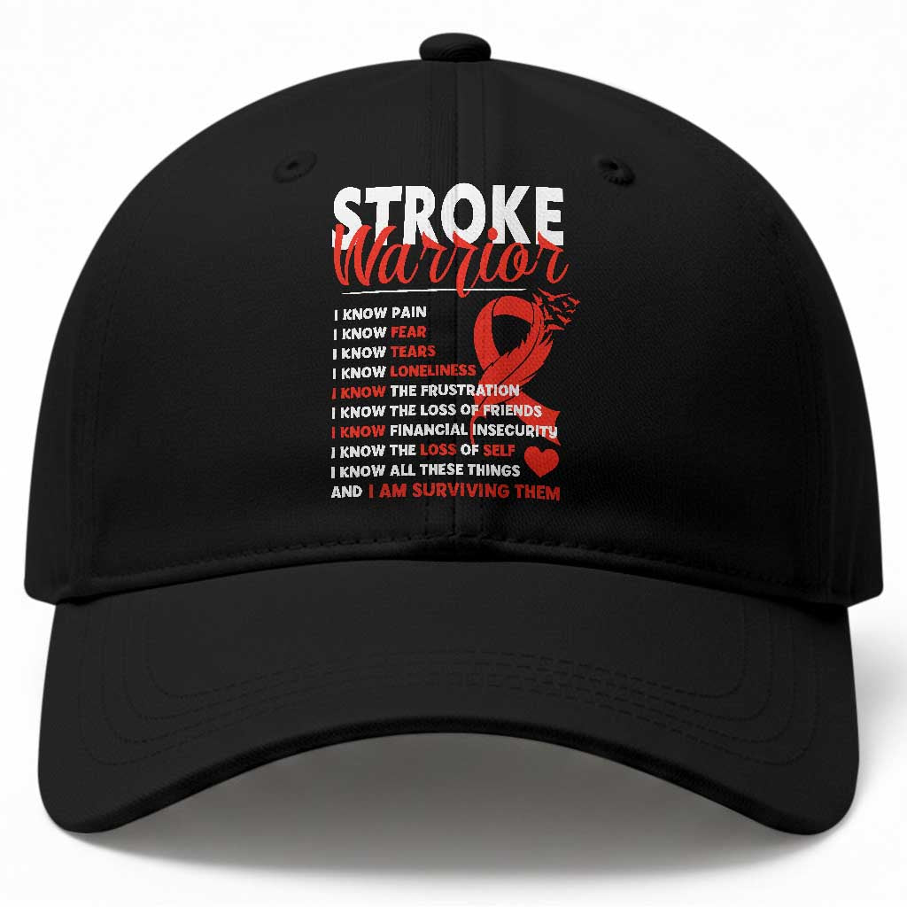 Stroke Warrior Baseball Cap I Know Pain Fear Feather Red Ribbon TS11 Print Your Wear