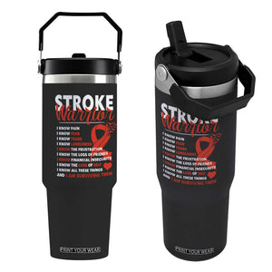 Stroke Warrior Flip Straw Tumbler I Know Pain Fear Feather Red Ribbon TS11 One Size: 30 oz Black Print Your Wear