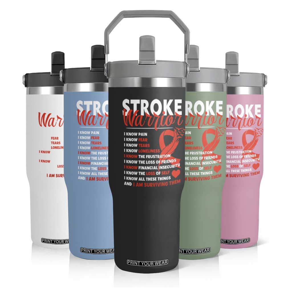 Stroke Warrior Flip Straw Tumbler I Know Pain Fear Feather Red Ribbon TS11 Print Your Wear