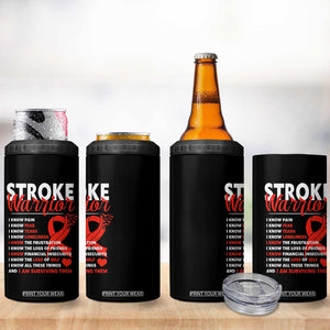 Stroke Warrior 4 in 1 Can Cooler Tumbler I Know Pain Fear Feather Red Ribbon TS11 Print Your Wear