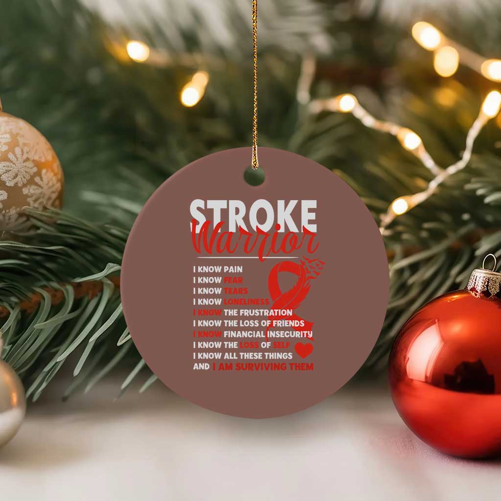 Stroke Warrior Ceramic Ornament I Know Pain Fear Feather Red Ribbon TS11 1pc Mocha Print Your Wear