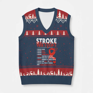 Stroke Warrior V-Neck Knit Sweater Vest I Know Pain Fear Feather Red Ribbon TS11 Navy Red Print Your Wear