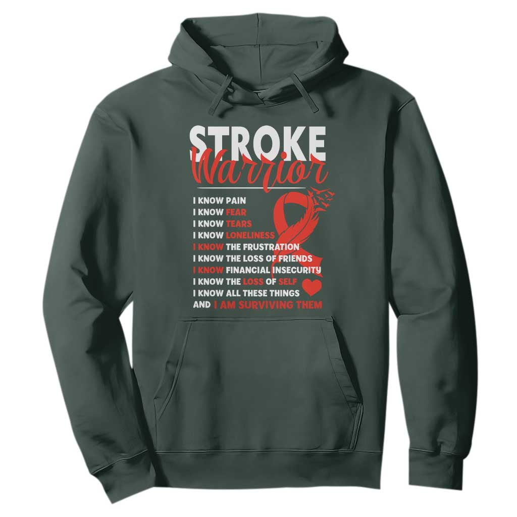 Stroke Warrior Hoodie I Know Pain Fear Feather Red Ribbon TS11 Dark Forest Green Print Your Wear