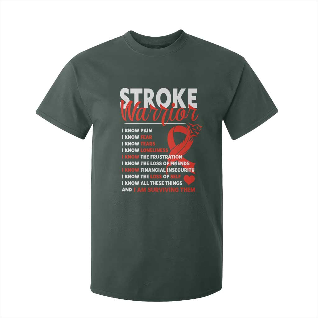Stroke Warrior T Shirt For Kid I Know Pain Fear Feather Red Ribbon TS11 Dark Forest Green Print Your Wear