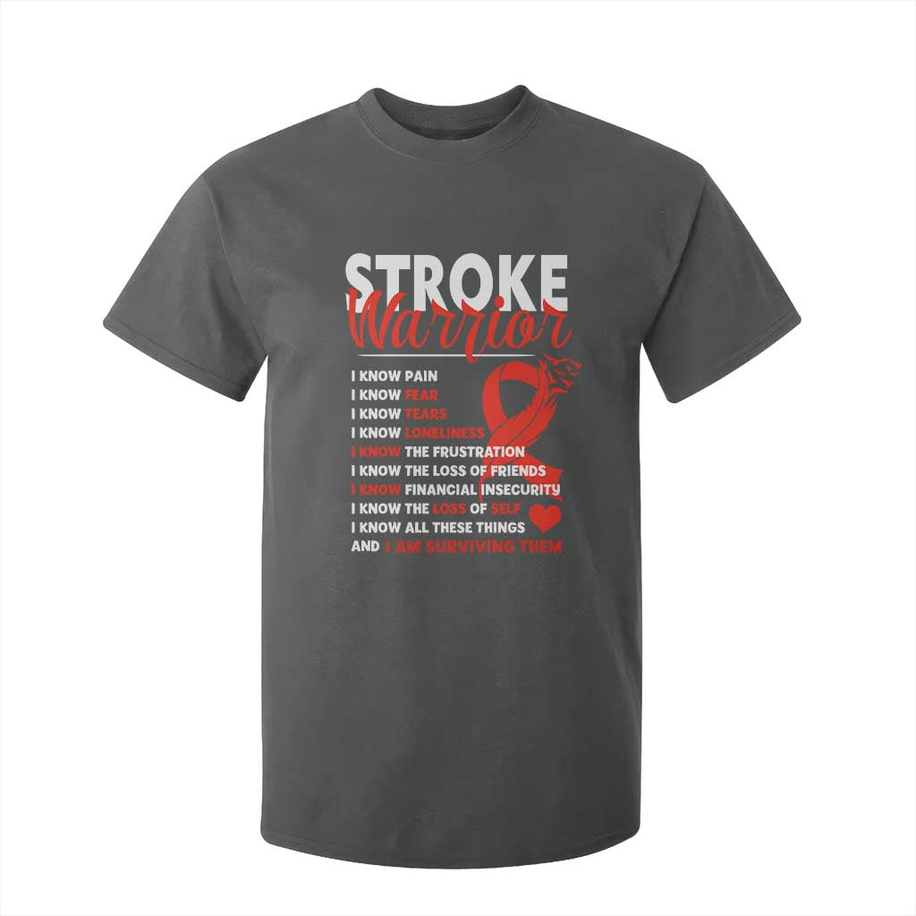 Stroke Warrior T Shirt For Kid I Know Pain Fear Feather Red Ribbon TS11 Dark Heather Print Your Wear