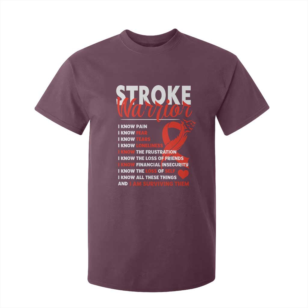 Stroke Warrior T Shirt For Kid I Know Pain Fear Feather Red Ribbon TS11 Maroon Print Your Wear