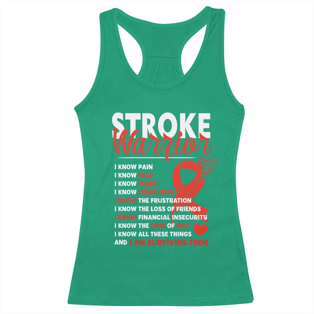 Stroke Warrior Racerback Tank Top I Know Pain Fear Feather Red Ribbon TS11 Irish Green Print Your Wear