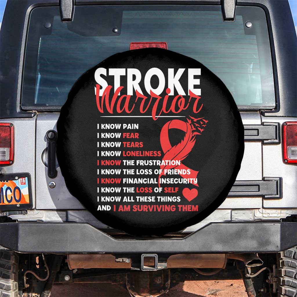 Stroke Warrior Spare Tire Cover I Know Pain Fear Feather Red Ribbon TS11 No hole Black Print Your Wear